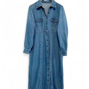 Vintage 90s Button-Front Full-Length Denim Maxi Dress